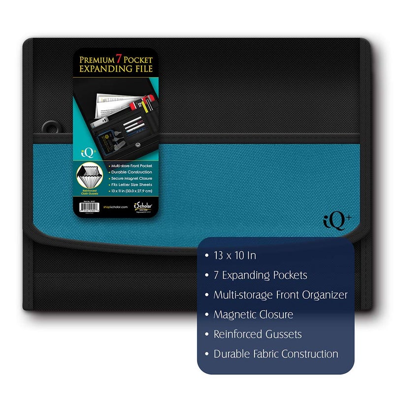 iScholar iQ Plus Premium 7 Pocket Fabric Expanding Folder, 13 x 10 Inches, Color Will Vary (34107) - Image 3